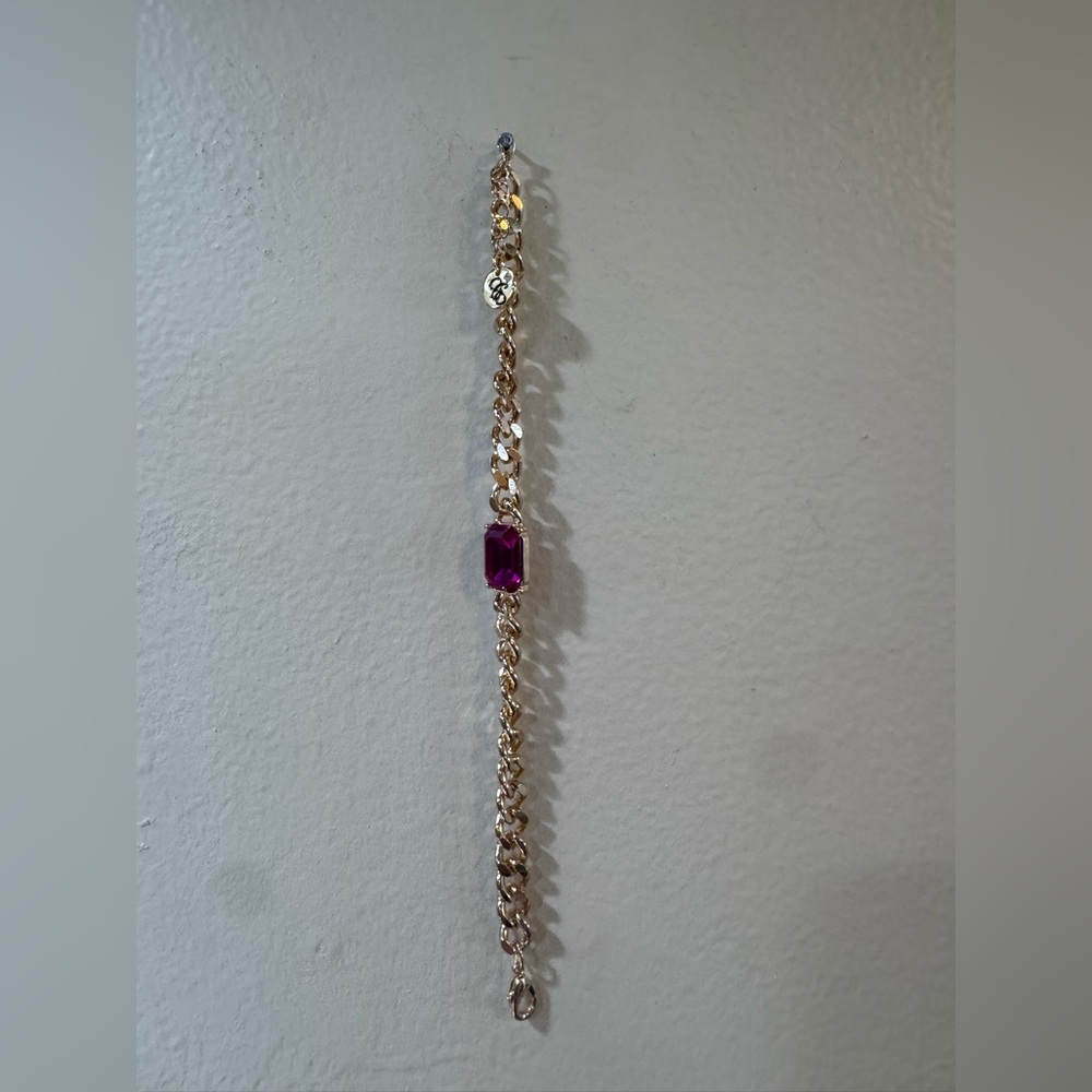 Gold Chain Bracelet with Ruby Accent